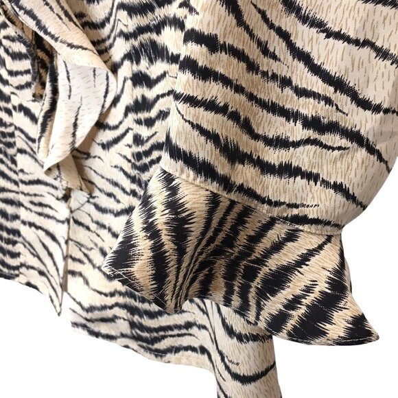 Vintage Le Caviar Ruffled Blouse Women Medium Animal 3/4 Sleeve V-neck Button - Picture 4 of 8